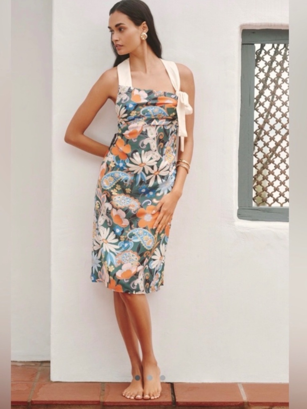 Anthropologie Celandine Green Motif Floral Midi Dress NWT Wedding Guest Resort L